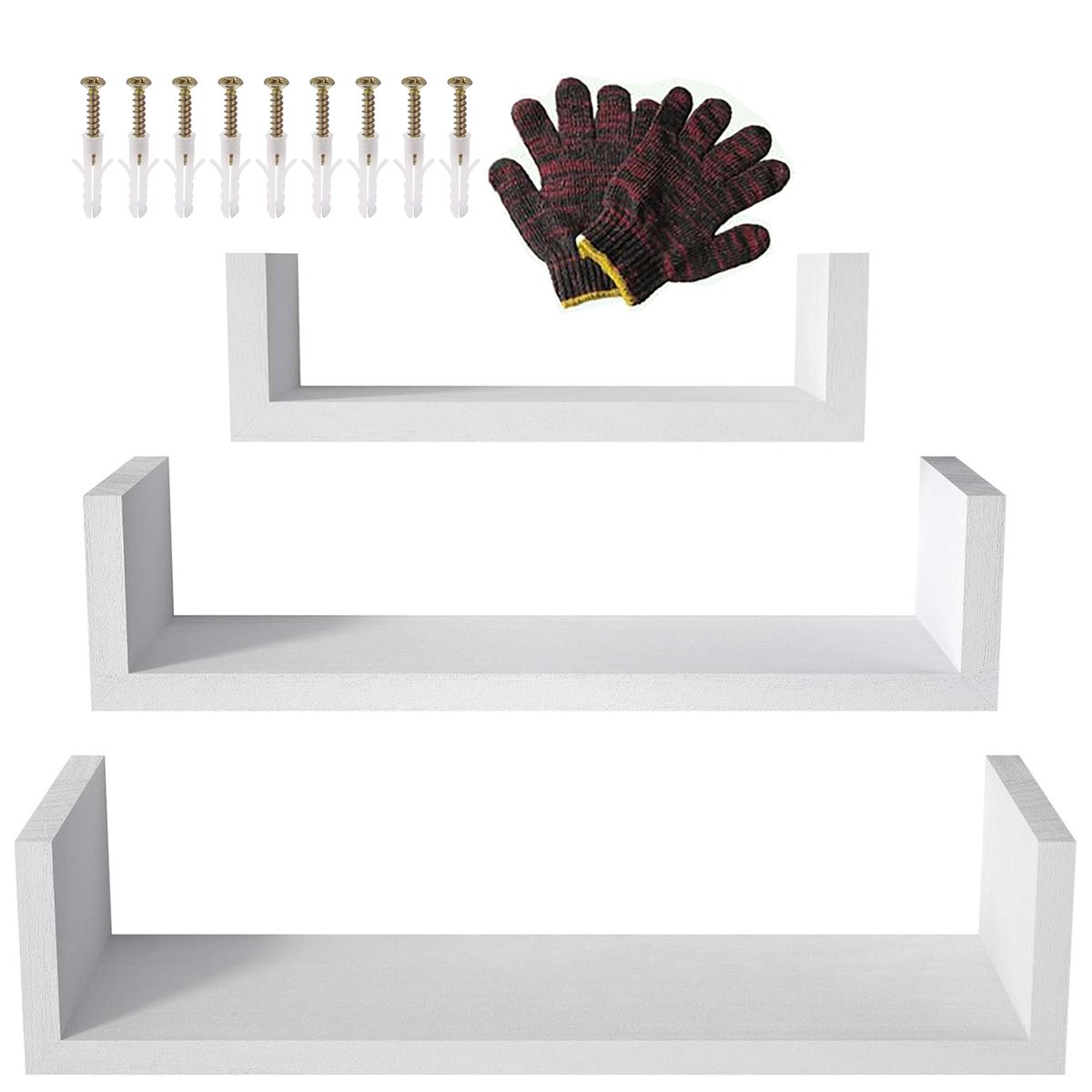 3 Piece U shape Wooden Floating Shelves For Bedroom Bathroom Wall Décor