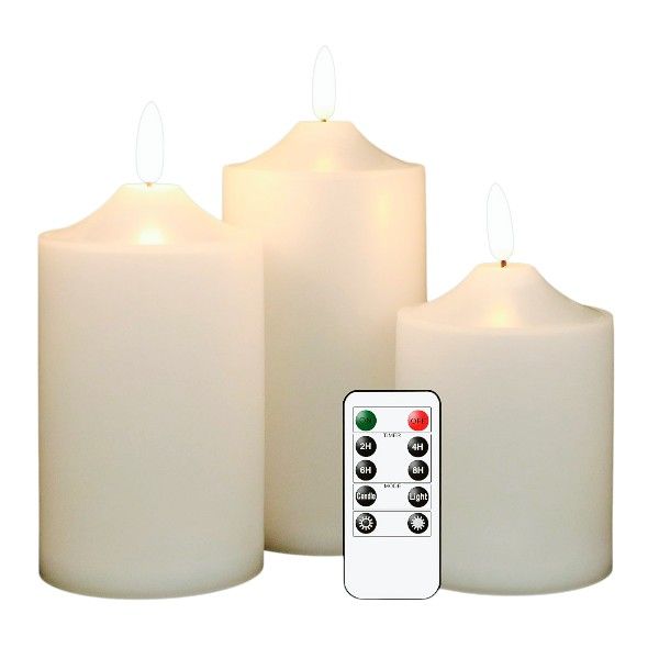 Waterproof Pillar Design Candle Set With Flameless LED Technology - White