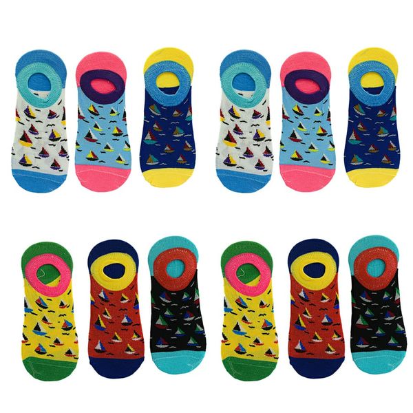 Colorful Ship Design Comfortable Secret Socks-12 Pairs