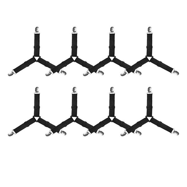 8PCS Bed Sheet Holder Straps Adjustable Elastic Fasteners with Metal Clips