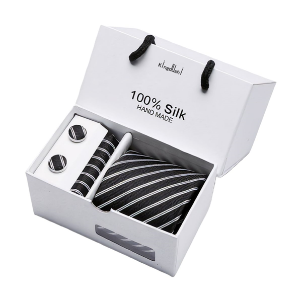 Kingdushi Men's Necktie Gift Set with Tie Clip Cufflinks and Pocket Square