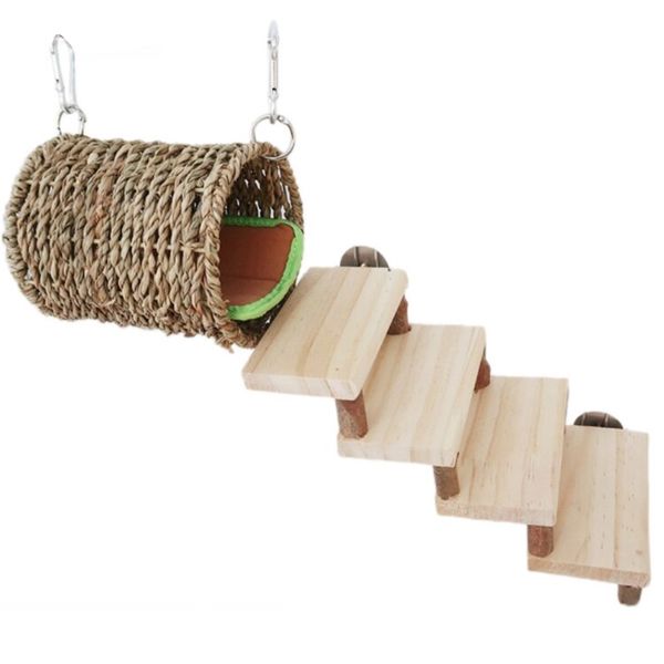 Pet Hamster Small Animal Ladder With Tunnel Bed Cage Accessories (31x10cm)