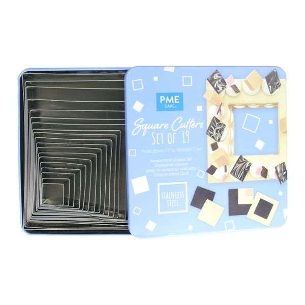 PME Square Sugarcraft Cutter - Set of 19 - Stainless Steel - Assorted Sizes