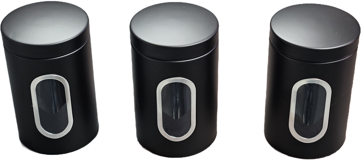 3 Piece Jumbo Storage Canister Set With Window -Tea, Coffee, Sugar