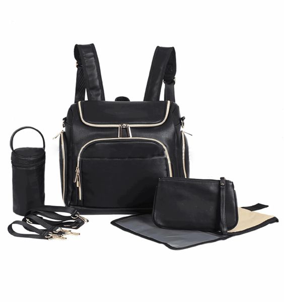 Maysan 5 pieces Vegan Leather Diaper Bag - Black