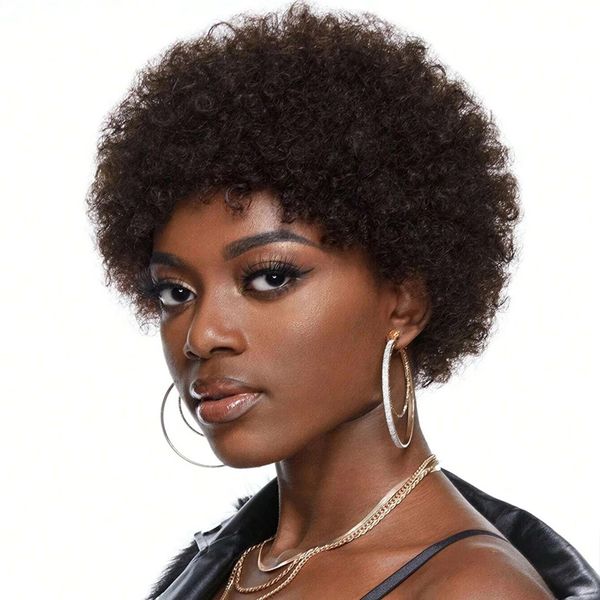 IPSTYLE Curly Pixie Cut Bangs Wig Black Hair Short Wig