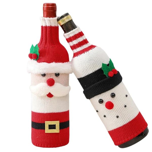 2 Pack Christmas Knitted Wine Bottle Cover, Holiday Party Decoration