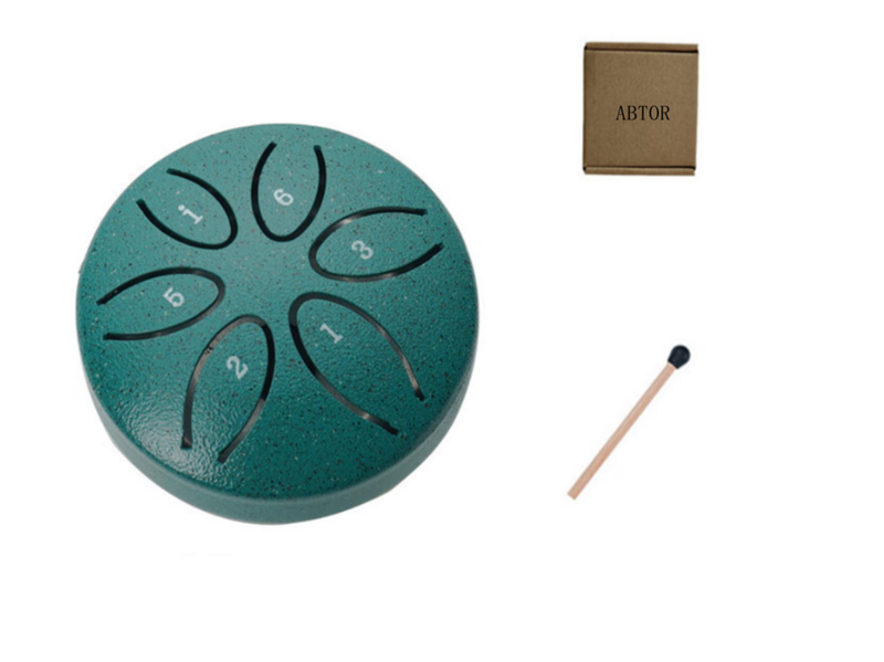 ABTOR Steel Drum Set, 6 Notes, 3 Inches, Portable, Includes Mallets, Green