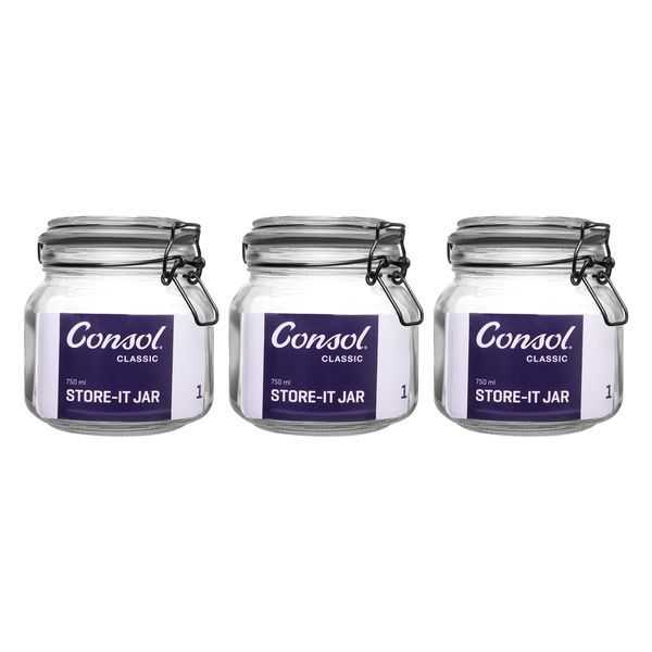 Consol Store-It Jar with Clip Top Lid 750ml - 3 Pack