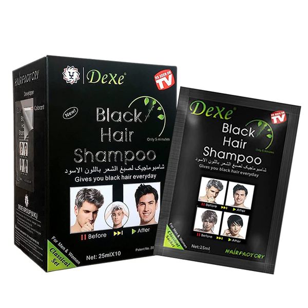 10 Pieces Dexe Black Hair Shampoo Instant Hair Dye Black Colour-250ml
