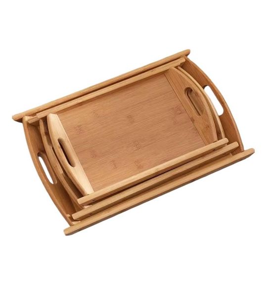 Bamboo Serving Trays - Wooden Platters - Raised Edges - Set of 3