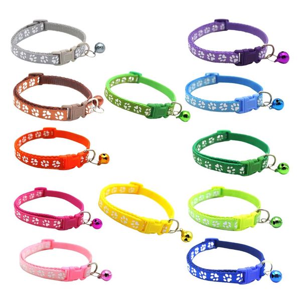 Bestby Assorted Color Nylon Pet Cat Small Dog Collars with Bell - 12 Pack