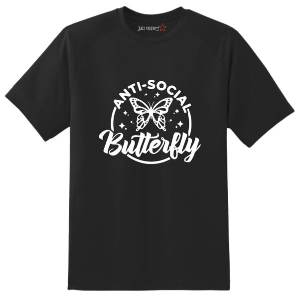 Just Kidding Girls "Antisocial Butterfly" Short Sleeve Tshirt Black