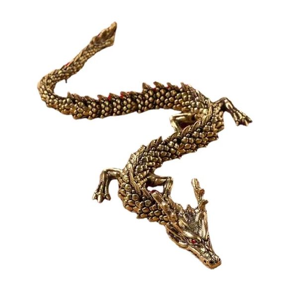 Decor Brass Chinese Dragon Sculpture For Table Decorations - 22cm
