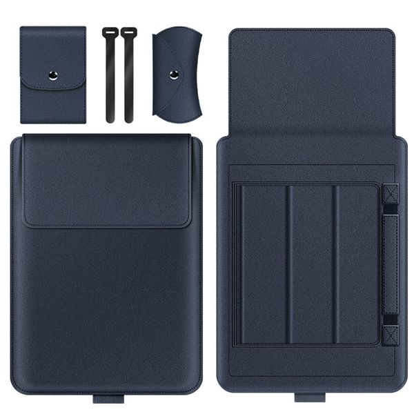 Laptop Stand Bag Ultra Thin PU Laptop Sleeve Case for 13in 14in Dark Blue