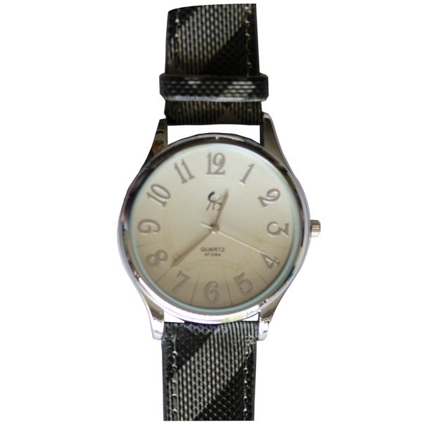 Stylish and elegant ladies watch with black, grey and white strap