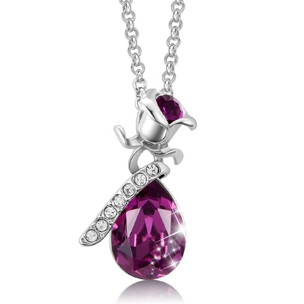 Crystalli Crystal Rose Drop Purple Necklace image