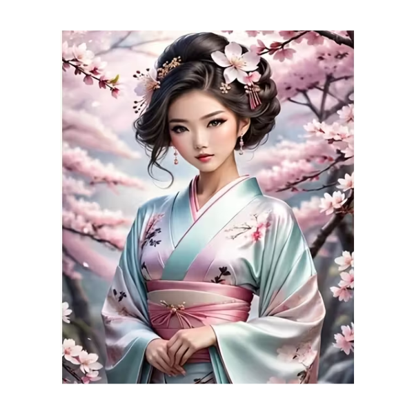Kimono Under Cherry Blossoms Paint by Number Kit (40x50cm)