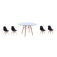 5 Piece Glass Table and Black Wooden Leg Chairs