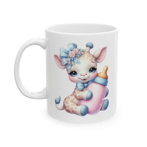 Giraffe Mug - Baby Giraffe Illustration Holding Feeding Bottle