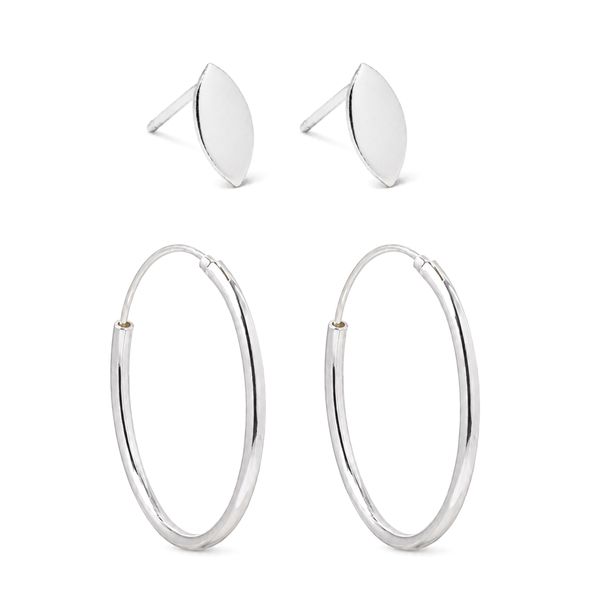 Silverbird Marquise Shape Stud &amp; Hoop 925 Sterling Silver Earring Pack