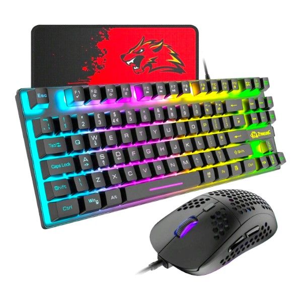 Gamers' Combo-Wired Keyboard, Mouse &amp; Mouse Pad With RGB Backlighting-Black