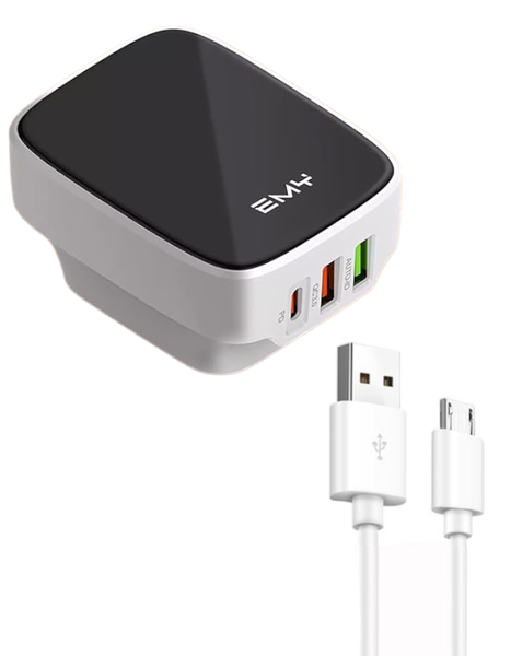EMY - A0307C - Multi-Port Charging Adapter With Micro USB Cable - Silver