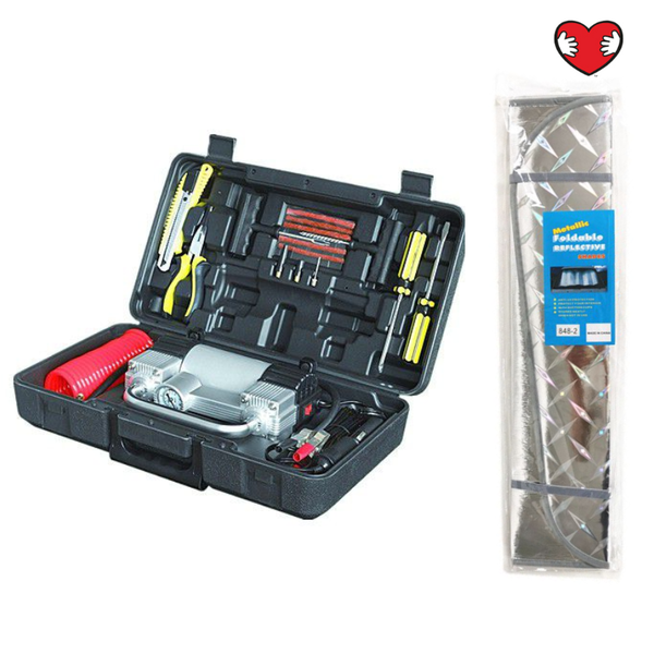 2 Cylinder Air Compressor Raiboer Tire Repair Kit and Sun Shield Reflector