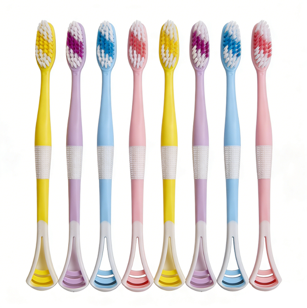 8 Pieces Soft Bristled Dual-Purpose Toothbrush, Can Clean Tongue Coating