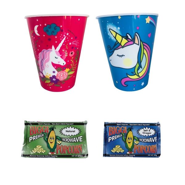 2 Unicorn Popcorn Buckets &amp; 2 Microwave Popcorn - Plain &amp; Sour Cream &amp; Chives