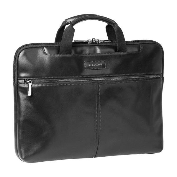 Cellini Infinity Leather Laptop Cover with Handle - Black