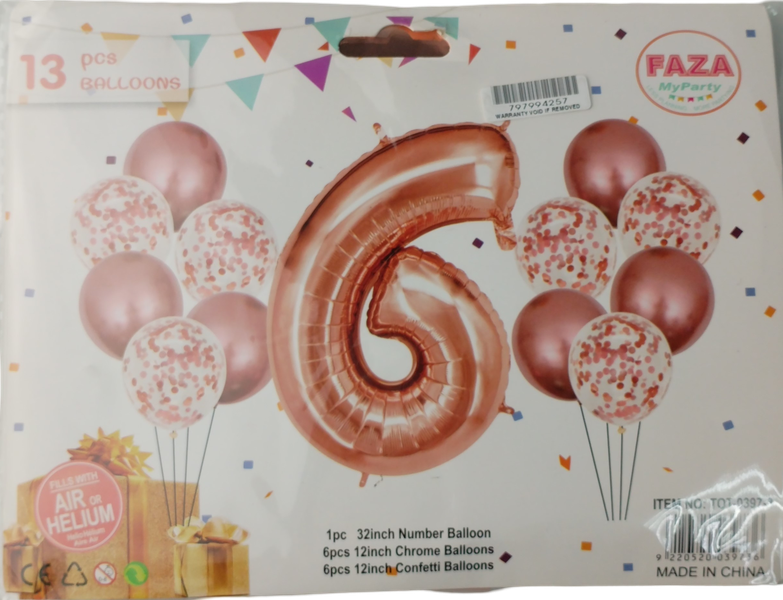Flexless 13 Pieces Rose Gold And White Balloon Set Number 6