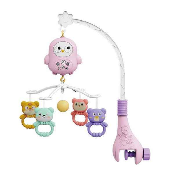 Portable Musical Crib Mobile with Rattles, Travel Bed Toy for Nursery