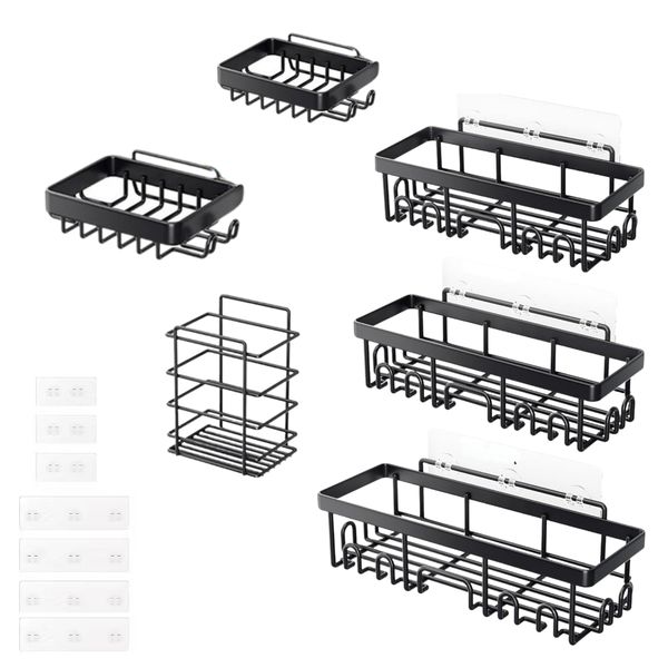 Bestby - 6 Piece Self-Adhesive Rustproof Metal Shower Caddy Rack Organizers
