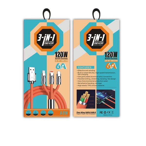 USB Charger Cable 120W Fast Charging 3-in-1 Data Cable