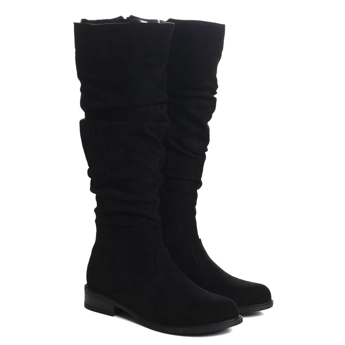 Linzi Ciara Ladies - Black Faux Suede Ruched Flat Boots | Shop Today ...