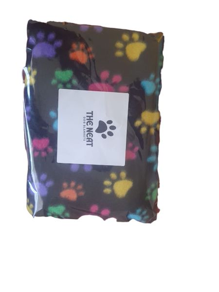 The NEAT Pet Blanket Polar Fleece - Black with multi color paws
