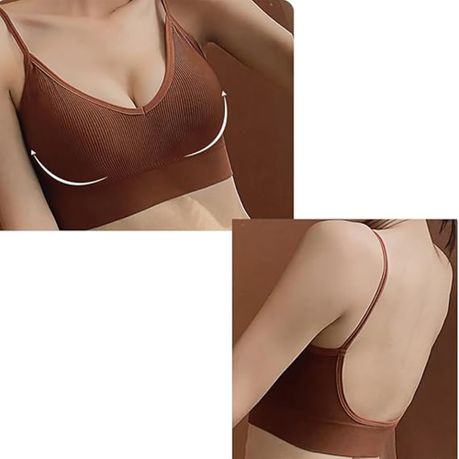 Women Bra Backless Open Back Tank Top Ice Silk Bralette U Type