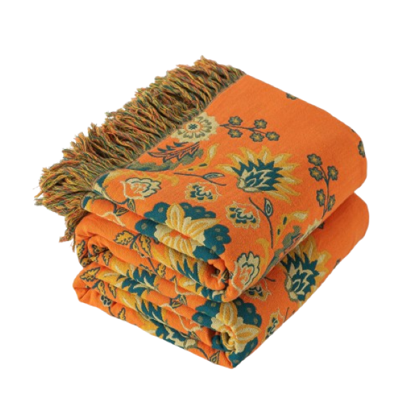 Linen Boutique Bohemian 100% Cotton ThrowBlanket With Fringes Scandi Floral