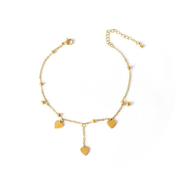 Titanium Steel Anklet With Gold Heart Tassel Design