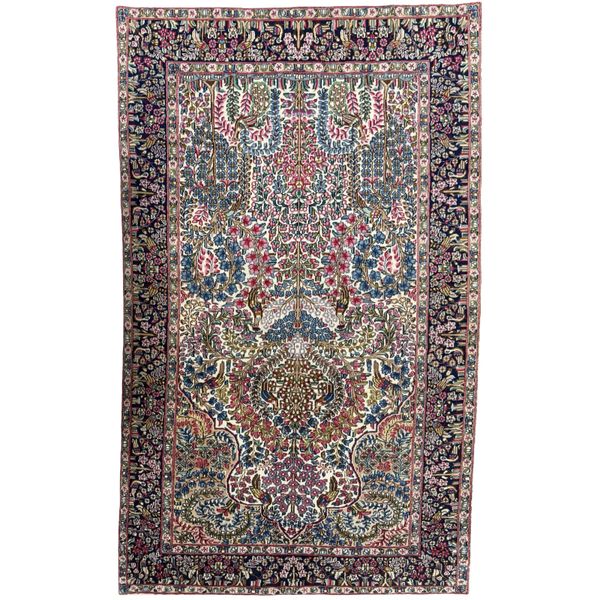 255 x 150cm Ivory &amp; Multi Antique Laver Kerman A Thousand Flowers Carpet