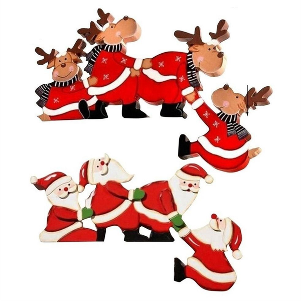 2PCS Christmas Door Frame Decorations Wooden Decorations Santa ChristmasWoo