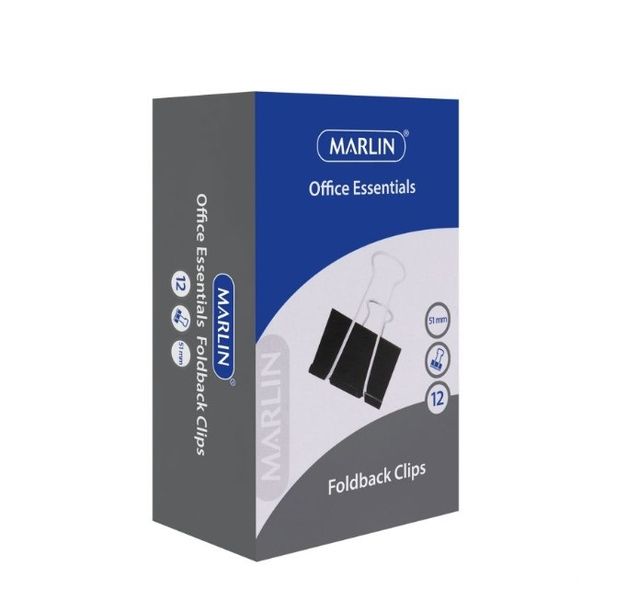Marlin - Office Essentials 12 51mm Fold Back Clips (Pack Of 10)