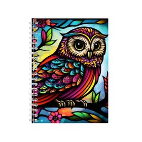 Cute Big Eyes Owl Stained Glass Notebook Gift Idea Notepad Pad 90 ...