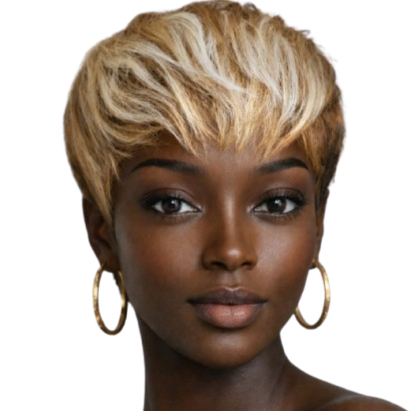 Human Hair Highlight Short Pixie Wig, 30/613.