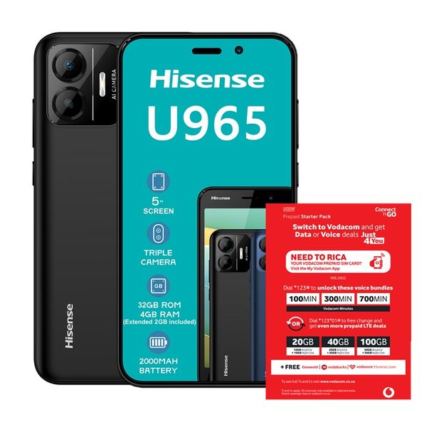 Hisense U965 32GB LTE Dual Sim - Black(NL) + Vodacom SIM Card Pack
