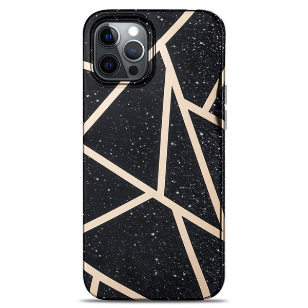 Sophisticated Geometric Cover Compatible with iPhone - Black &amp; Gold