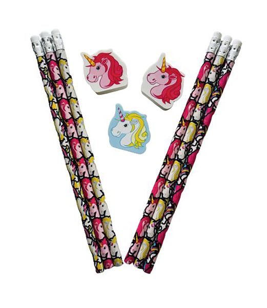 Unicorn Pencils &amp; Erasers Stationery Set
