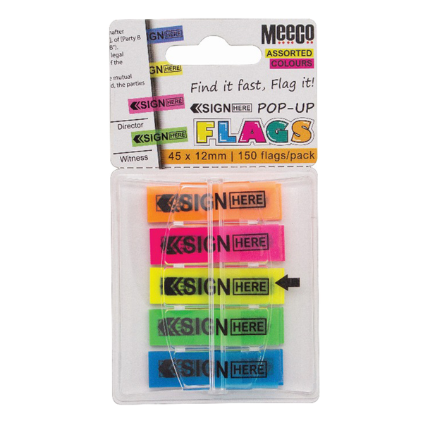 Meeco "Sign Here"Pop-Up Flags - 45mm x 12mm - Assorted Colours