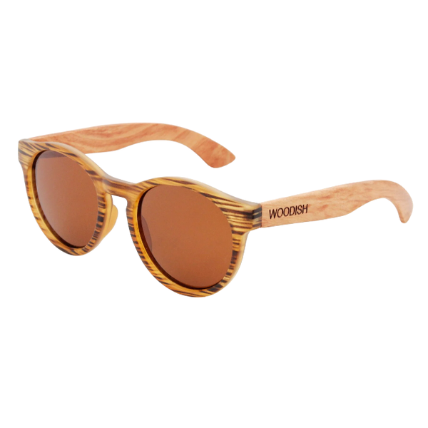 Round Brown Lens Polarized Buinga Wood Sunglasses S910 For Men